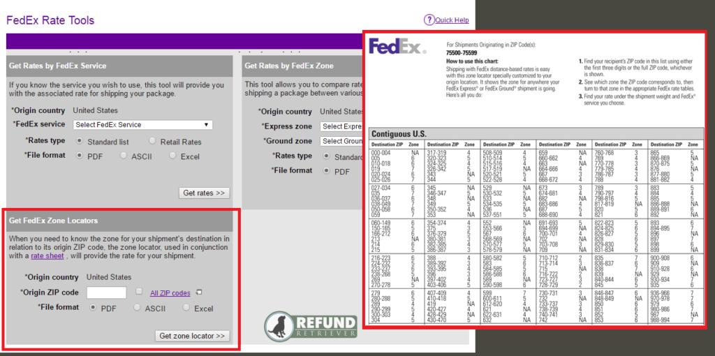 fedex zip code zone chart