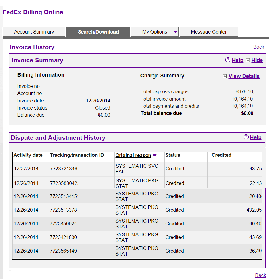 FedEx Invoice GSR Refund