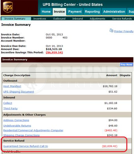 UPS Service Guarantee - Invoice Summary