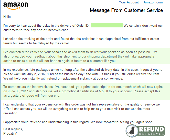 Amazon Prime Customer Service Response Refund Retriever