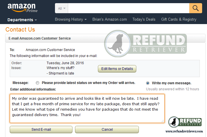 Amazon Prime Customer Service Submission Refund Retriever