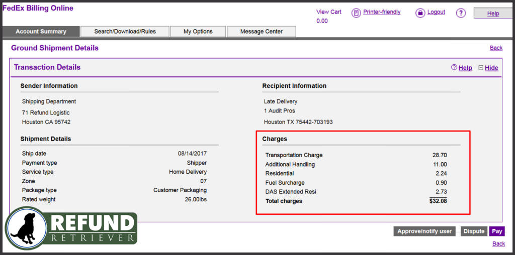 accessorial fees for UPS