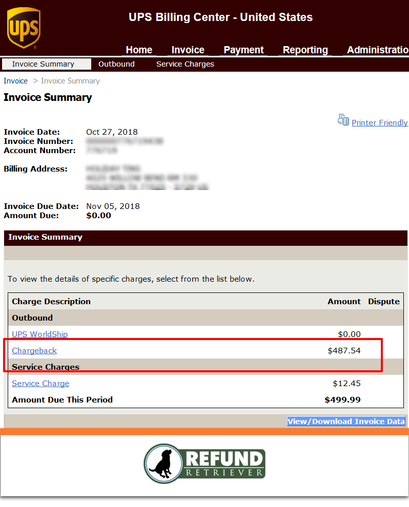 UPS Chargeback for Consignee Billed Shipments