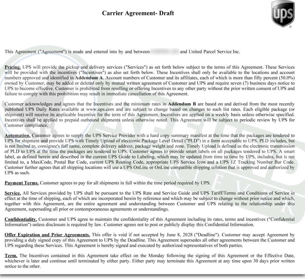 UPS shipper agreement negotiation - Page 1