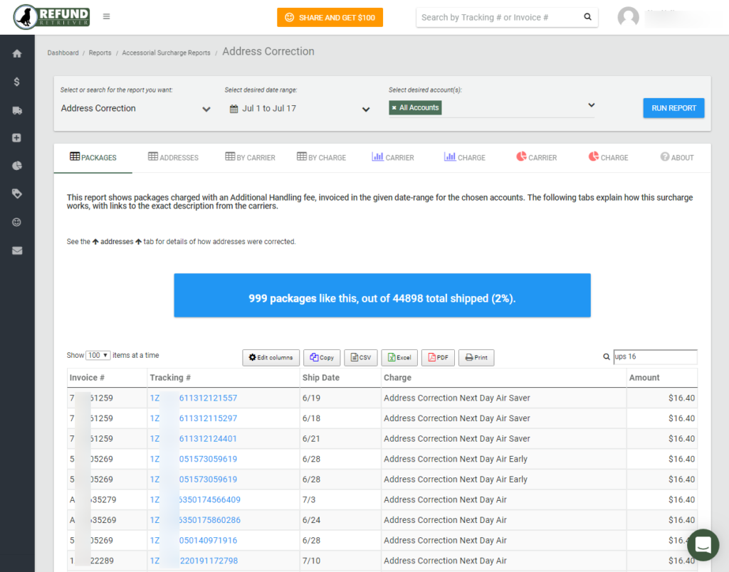 UPS Address Correction Report Refund Retriever