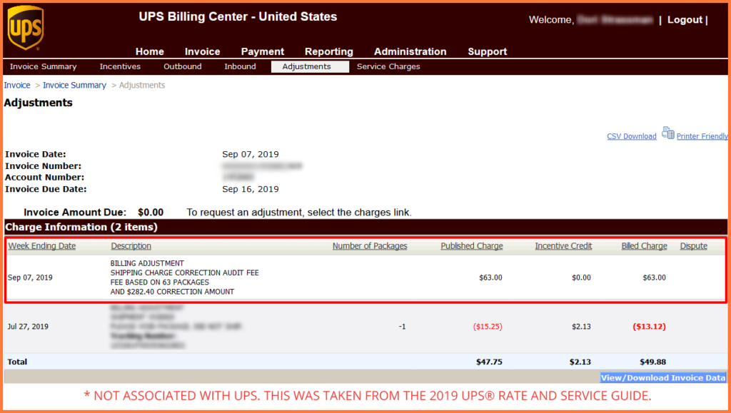 Shipping charge correction audit fee