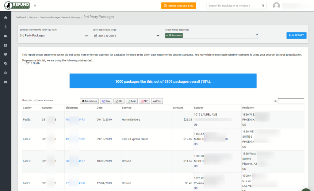 Refund Retriever 3rd Party Package Report FedEx security breach