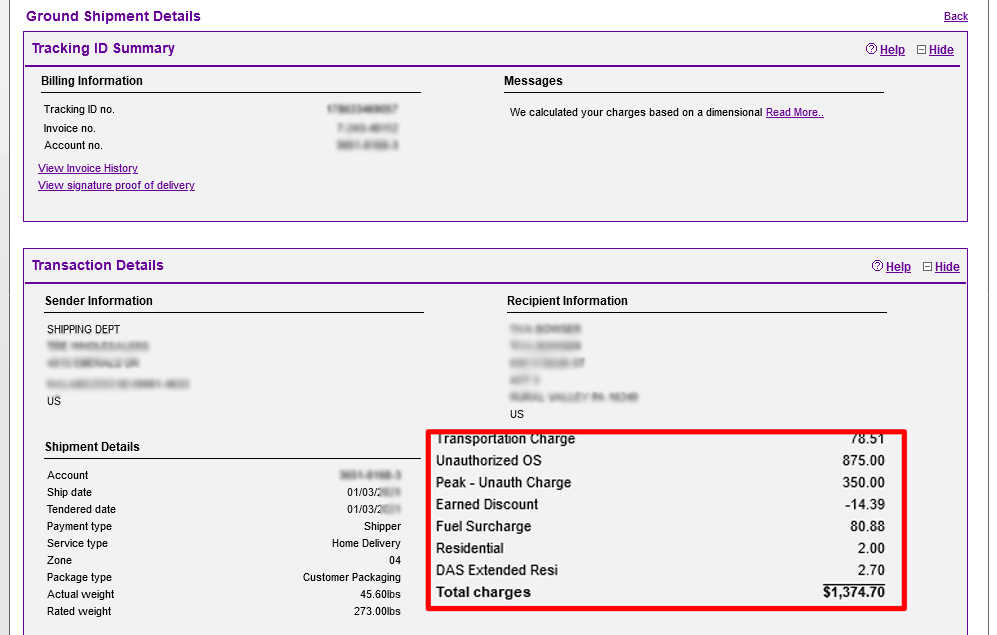 FedEx Unauthorized Oversize Charge