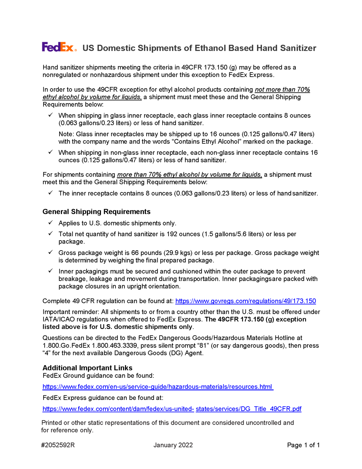 FedEx Dangerous Goods Guide FedEx Dangerous Goods Guide