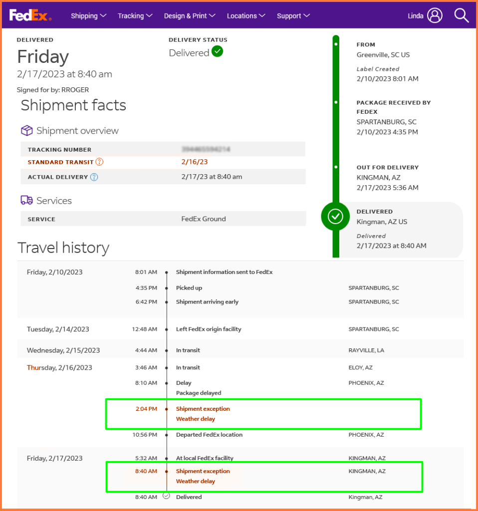 FedEx-Shipment-Exceptions-Weather Delay Tracking