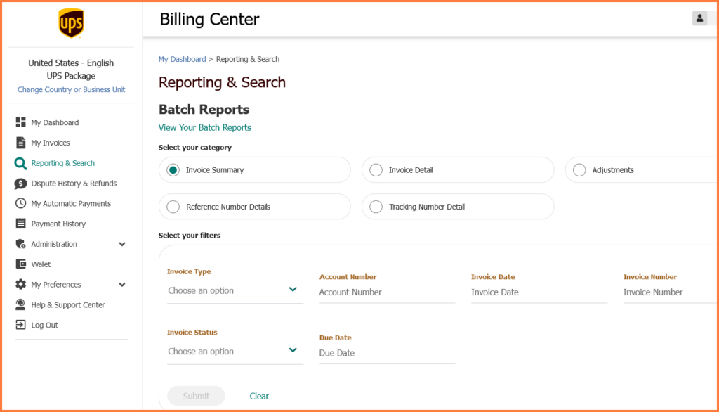 UPS Billing Online Reporting
