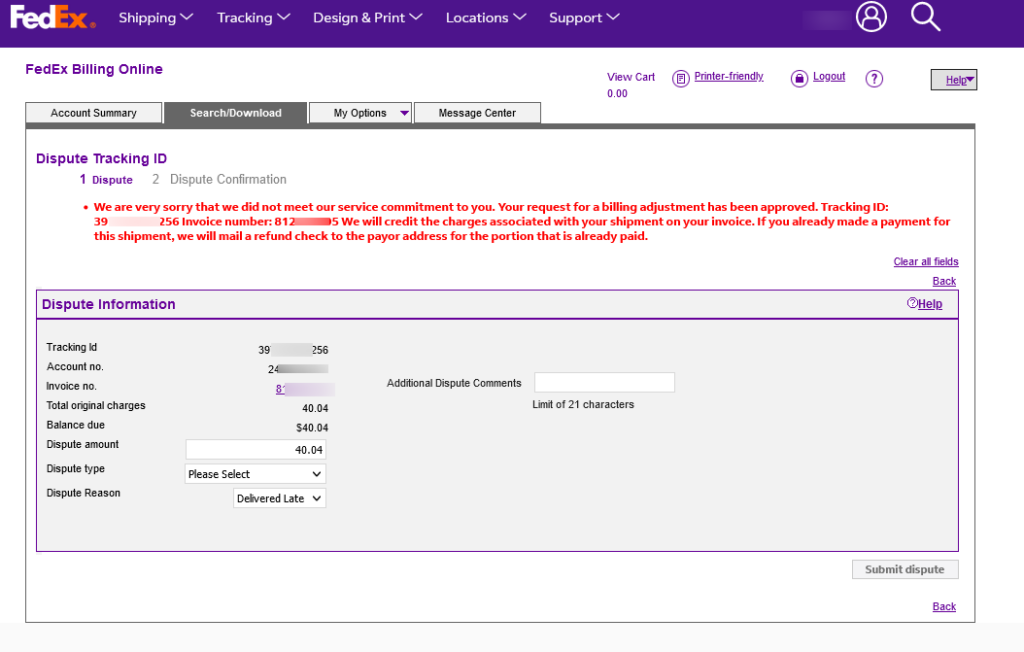 FedEx Late Delivery Refund Accepted Dispute