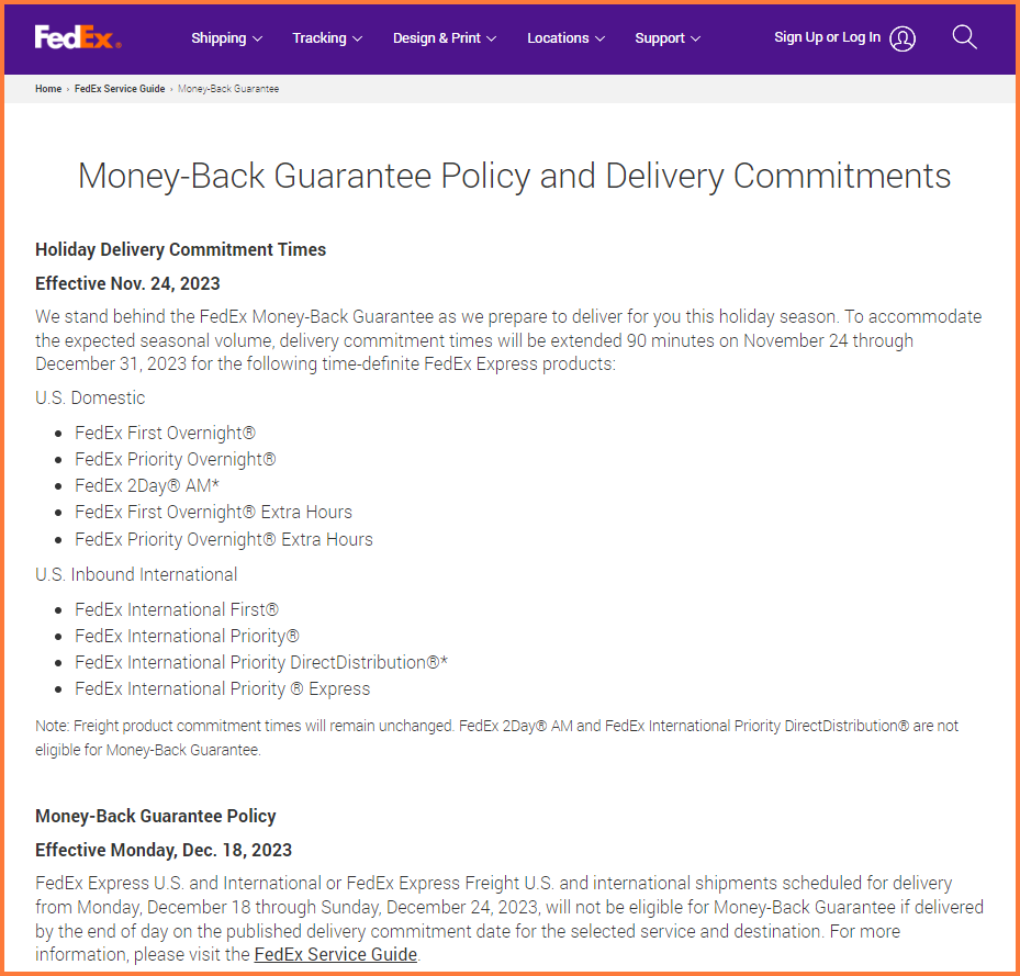 FedEx Holiday Money-Back Guarantee