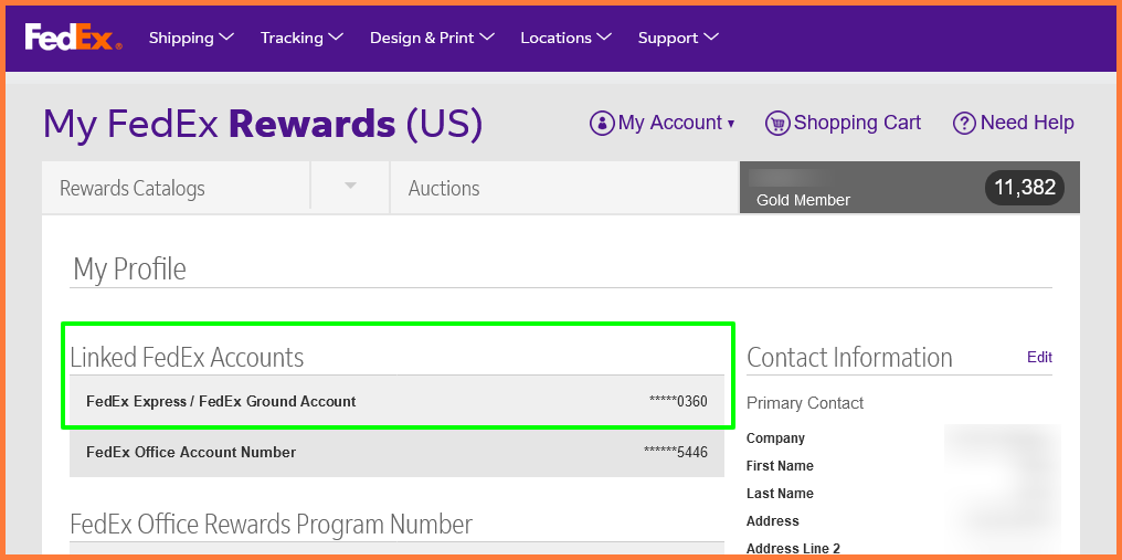 FedEx My Rewards Linked Account List