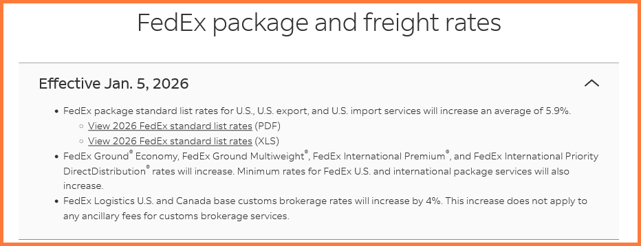 FedEx Surcharge Increase