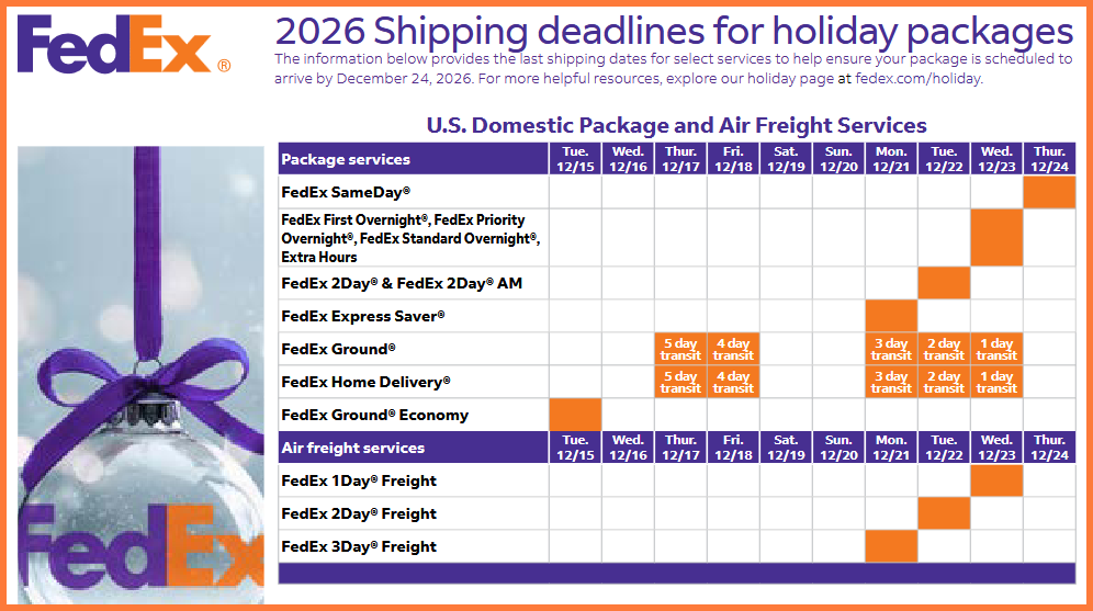 2026 Shipping deadlines for FedEx
